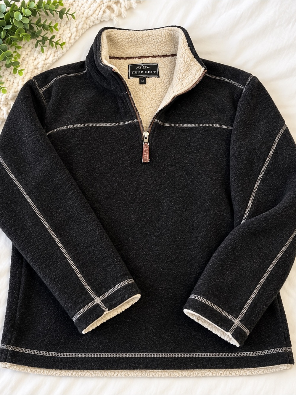 True Grit Men’s Black Sherpa-Lined Half-Zip Pullover